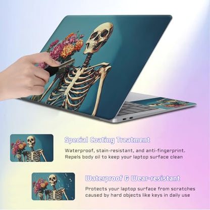 Universal Laptop Skin Sticker Decal, Compatible with MacBook HP Dell Lenovo 12"-15.6", Reusable Vinyl Notebook Cover 3PCS Set, High-Recognition Film-Skeleton Holding Flowers - color: Skeleton Holding Flowers