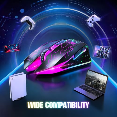 VersionTECH. Wireless Gaming Mouse, Rechargeable Computer Mouse Mice with Colorful LED Lights, Silent Click, 2.4G USB Nano Receiver, 3 Level DPI for PC Gamer Laptop Desktop Chromebook Mac-Black - color: Black