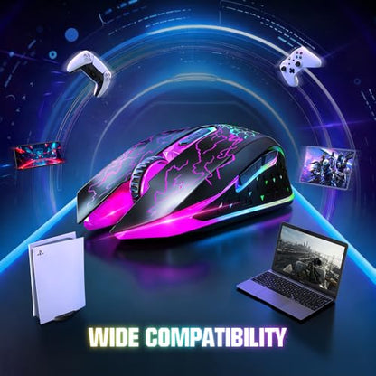 VersionTECH. Wireless Gaming Mouse, Rechargeable Computer Mouse Mice with Colorful LED Lights, Silent Click, 2.4G USB Nano Receiver, 3 Level DPI for PC Gamer Laptop Desktop Chromebook Mac-Black - color: Black