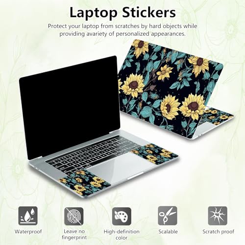 Laptop Skin Sticker Decal, Universal Reusable Vinyl Laptop Cover for 12" 13" 13.3" 14" 15" 15.4" 15.6" Notebook PC, Waterproof Scratch-Resistant with 2 Wrist Pads, Easy to Apply & Remove,Art Flowers - color: Art Flowers