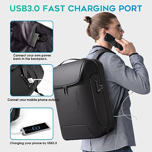 BANGE Men's Anti-Theft Backpack,Waterproof Fashion Travel Backpacks,High Tech Backpack with USB3.0 Charging Port,Business Laptop Backpack Fits 17.3 Inch Notebook… - color: Black, size: With Lock+USB