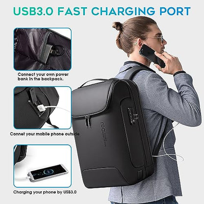 BANGE Men's Anti-Theft Backpack,Waterproof Fashion Travel Backpacks,High Tech Backpack with USB3.0 Charging Port,Business Laptop Backpack Fits 17.3 Inch Notebook… - color: Black, size: With Lock+USB