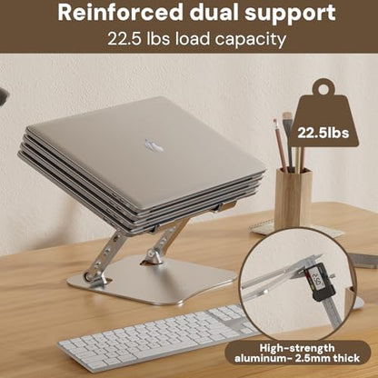 Laptop Stand for Desk – 2.5mm Aluminum Ergonomic Riser, Adjustable Height & Angle, Sturdy Yet Lightweight, Fits 10-17.3 Inch MacBook Pro/Air, Dell XPS, HP,Silver. - color: Metallic Silve