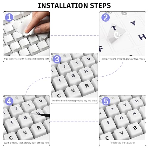 ProElife Gradient Keyboard Letter Stickers with Tweezer, Full-Key, Grey | English Transfer Printing Peel-Off Film, Leave English Letters on Keys, Keyboard Letters Replacement Stickers for Desktop - color: Grey