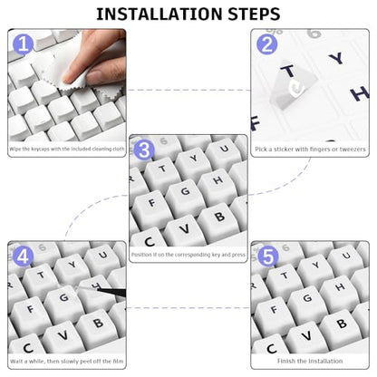 ProElife Gradient Keyboard Letter Stickers with Tweezer, Full-Key, Grey | English Transfer Printing Peel-Off Film, Leave English Letters on Keys, Keyboard Letters Replacement Stickers for Desktop - color: Grey