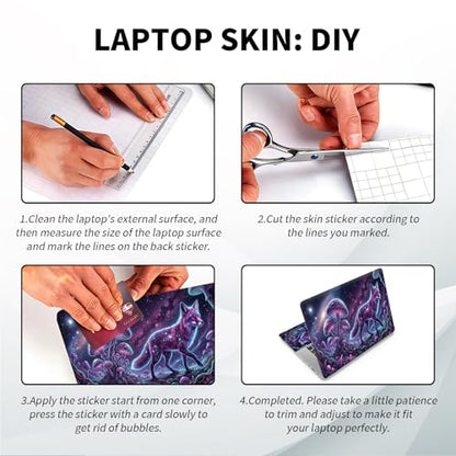 Universal Laptop Skin, DIY Cut-to-Fit Vinyl Cover Compatible with HP, Dell, Lenovo, Mac (13.3" to 15.6"), Anti-Scratch, No Residue & Bubble-Free Protective Decal Sticker, Galaxy Fox Mushroom - color: Galaxy Fox Mushroom