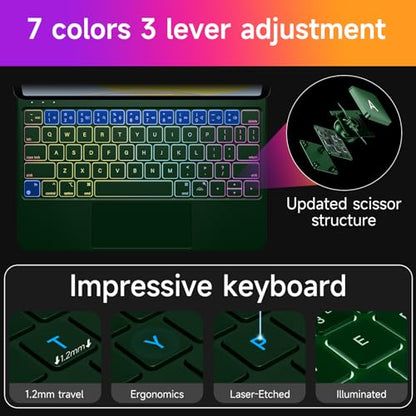 HOU Keyboard Case for iPad Air 11 inch 2026 M4/2025 M3/2024 M2 & iPad Pro 11" (4th/3rd/2nd/1st) Generation,iPad Air 5th&4th gen Case with Keyboard,Magic-Stand, Multi-Touch Trackpad,Backlight,Green - color: green, size: iPad Pro 11″ & iPad Air 11″/5th/4th