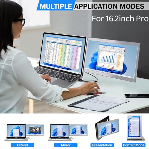 P1M 14'' Portable Monitor for Laptop Screen Extender for 16.2'' MacBook, Designed for MacBook Screen Extender FHD 1080P IPS Display Plug and Play - style: Dual-16.2mac