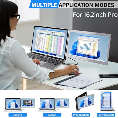 P1M 14'' Portable Monitor for Laptop Screen Extender for 16.2'' MacBook, Designed for MacBook Screen Extender FHD 1080P IPS Display Plug and Play - style: Dual-16.2mac