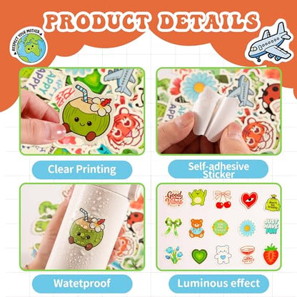 60 Pcs Funny Cartoon Water Bottle Stickers for Kids | Cute Laptop Decals, Waterproof Vinyl Sticker for Luggage Scrapbook Skateboard Phone Case DIY - color: Non-luminescent-492kscp