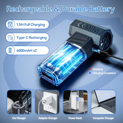 Mini Handheld Blower Hand held Mini Turbo Fan Rechargeable Air Duster Electric Compressed Air Duster Snow Blower Cordless 105000 RPM 4-Gear Adjustable for Car/BBQ/Keyboard/Home/Outdoor
