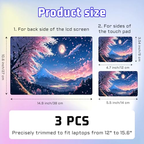 Universal Laptop Skin Sticker Decal, Compatible with MacBook HP Dell Lenovo 12"-15.6", Reusable Vinyl Notebook Cover 3PCS Set, High-Recognition Film-Japan's Fuji Mount Cherry Blossom - color: Japan's Fuji Mount Cherry Blossom