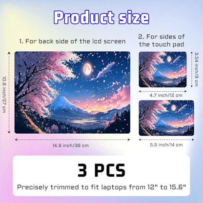 Universal Laptop Skin Sticker Decal, Compatible with MacBook HP Dell Lenovo 12"-15.6", Reusable Vinyl Notebook Cover 3PCS Set, High-Recognition Film-Japan's Fuji Mount Cherry Blossom - color: Japan's Fuji Mount Cherry Blossom