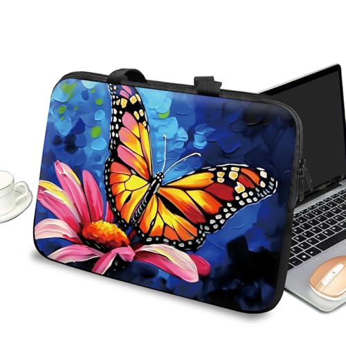 Universal Laptop Case Sleeve 10 inch with Handle and Zipper, Kids Tablet Carrying Case Messenger Bag Portable Tote Bag for 7-10 inch iPad/Notebook/eBook/Readers, Butterfly Flower - color: Butterfly Flower, size: 10 inch