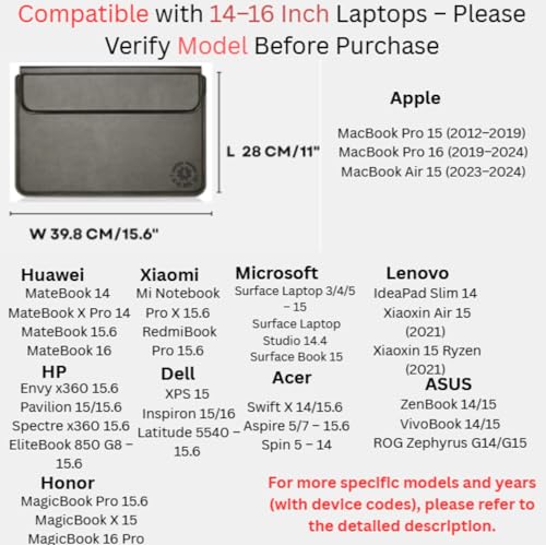 Brown Premium Laptop Sleeve 14-15.6 Inch ONLY MacBook Pro Air 15 Dell XPS HP Envy Lenovo ThinkPad Surface Waterproof PU Leather Stand Mouse Pad Business Not for 11-13 - color: Brown, size: Size Large 14-15.6 inch