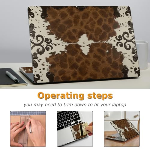 Universal Laptop Skin Sticker with 2 Wrist Pad Decals, 3-Piece Removable Vinyl Laptop Cover, Western Cow Print Waterproof Anti-Scratch, Easy-Trim Fit for 13.3" 14" 15.6" Laptops - color: Western Cow Print