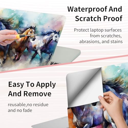 Laptop Skin Sticker 3-Piece Set,Horses Running | Trim-to-fit 3-piece vinyl set with one 15 x 10.6 in lid skin and two palm-rest decals for many 12-15.6 in laptops - color: Horses Running