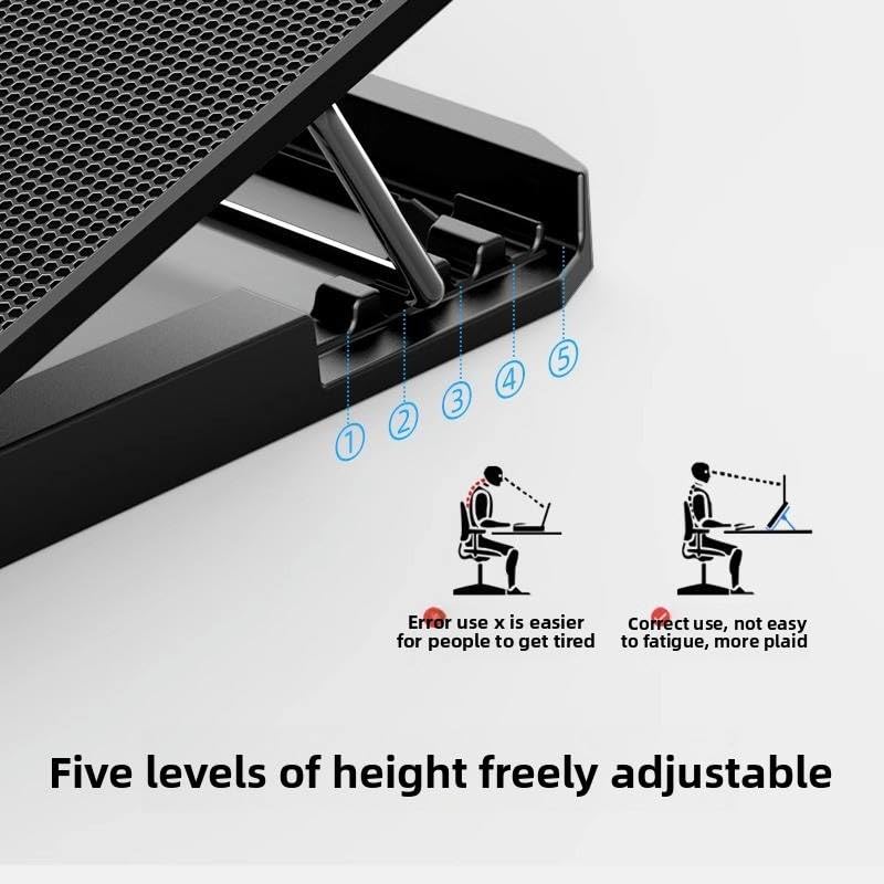 Metal Ice Cooler Silent Exhaust Portable Laptop Cooling Stand with 6 Cooling Fans, Cooling Pad for Laptop Fan 15.6 Inch, with Height Adjustable, Notebook Cooler Pad with Two USB Port