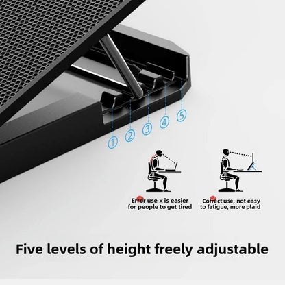 Metal Ice Cooler Silent Exhaust Portable Laptop Cooling Stand with 6 Cooling Fans, Cooling Pad for Laptop Fan 15.6 Inch, with Height Adjustable, Notebook Cooler Pad with Two USB Port