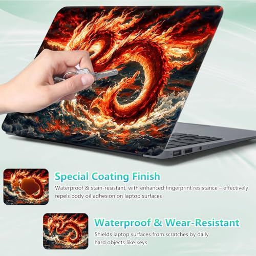Laptop Skin Sticker Decal 12"-15.6" Universal Laptop/Notebook/Netbook Vinyl - Waterproof Scratch Resistant,Fits HP Dell Lenovo MacBook,2 Free Wrist Pads,Easy Apply & Remove,Fire Dragon Ocean - color: Fire Dragon Ocean