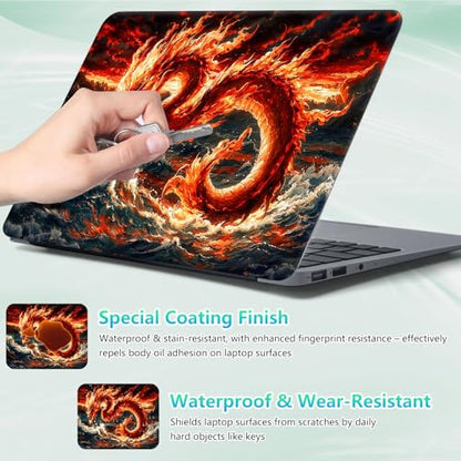 Laptop Skin Sticker Decal 12"-15.6" Universal Laptop/Notebook/Netbook Vinyl - Waterproof Scratch Resistant,Fits HP Dell Lenovo MacBook,2 Free Wrist Pads,Easy Apply & Remove,Fire Dragon Ocean - color: Fire Dragon Ocean