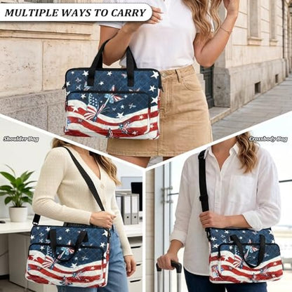 Laptop Sleeve, Laptop Cover with Adjustable Strap Computer Bag Tablet Notebook Sleeves Handbag Messenger Briefcase - color: Butterfly American Flag