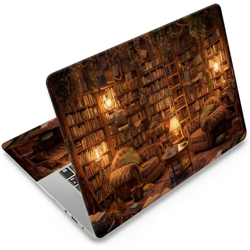 12.1-15.6 Inch Universal Reusable Laptop Skin Sticker Decal, Waterproof Removable Protector for Notebook Cover, Scratch-Resistant Vinyl Cuttable Full Wrap Sticker, Retro Library Bookshelf Book - color: Retro Library Bookshelf Book