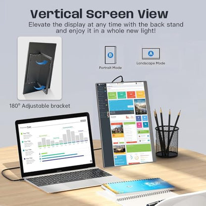 Portable Monitor 15.6 inch FHD 1080P USB-C HDMI Ultra-Slim Travel Computer Monitor with Kickstand Speakers for Laptop PC Mac Phone, VESA Mountable (15.6" 1080P Touch)