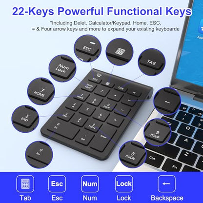 22 Keys Wireless Number Pad and Mouse-Black,2.4GHz Numeric Keypad with Mouse 3 Adjustable DPI,Financial Keypad and Mouse Combo for Data Entry and Accounting,Numpad Keypad Set for Laptop,Mac,Desktop,PC