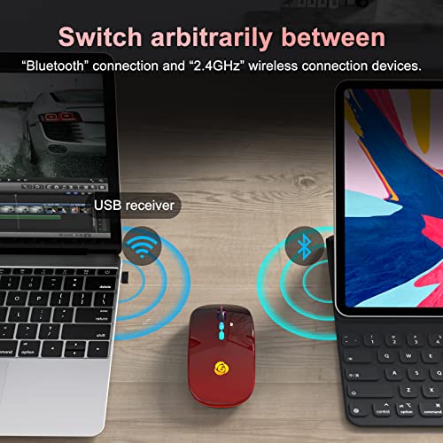 CC Store Wireless Mouse for Laptop,USB-C Rechargeable with Dual Connection | Bluetooth mouse with 2.4GHz USB receiver, silent slim design, adjustable DPI for laptop,MacBook,PC and tablet,Black-red - color: Black-red