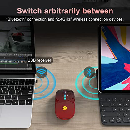 CC Store Wireless Mouse for Laptop,USB-C Rechargeable with Dual Connection | Bluetooth mouse with 2.4GHz USB receiver, silent slim design, adjustable DPI for laptop,MacBook,PC and tablet,Black-red - color: Black-red