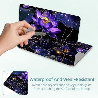 Universal Laptop Skin Decal, 3-Piece Vinyl Protector for 12 13 14 15.6" Notebook, Waterproof Anti-Scratch, Easy Trim & Bubble-Free Finish, Purple Lotus Flower - color: Purple Lotus Flower