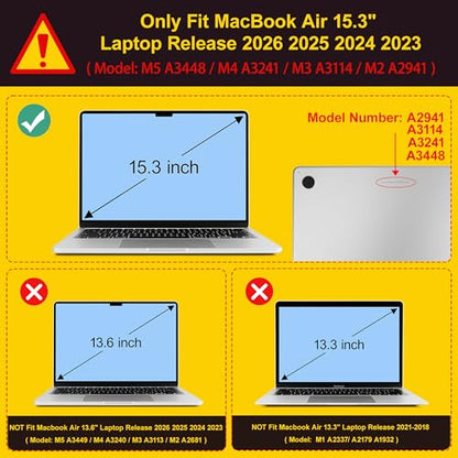 Tuiklol for 2026 2025 2024 2023 MacBook Air 15 inch Case Model M5 A3448 M4 A3241 M3 A3114 M2 A2941 Hard Shell Case for MacBook 15.3'' Cover, Bow & Rose Purple - color: Bow & Rose Purple