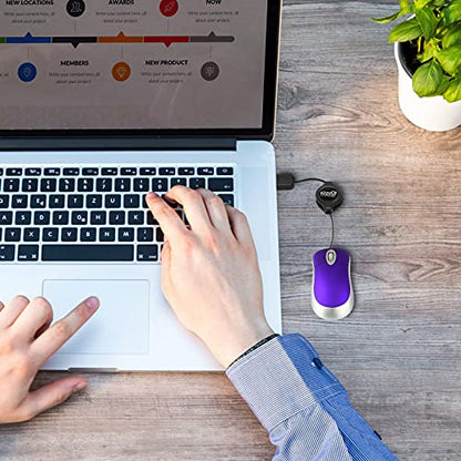 EEEKit 2 Pack Mini Retractable Cable USB Optical Mouse, Purple, Unisex - color: Purple