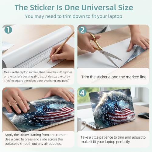 Universal Laptop Skin Decal, 3-Piece Vinyl Protector for 12 13 14 15.6" Notebook, Waterproof Anti-Scratch, Easy Trim & Bubble-Free Finish, Massive Ocean Wave with American Flag - color: Massive Ocean Wave with American Flag
