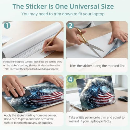 Universal Laptop Skin Decal, 3-Piece Vinyl Protector for 12 13 14 15.6" Notebook, Waterproof Anti-Scratch, Easy Trim & Bubble-Free Finish, Massive Ocean Wave with American Flag - color: Massive Ocean Wave with American Flag