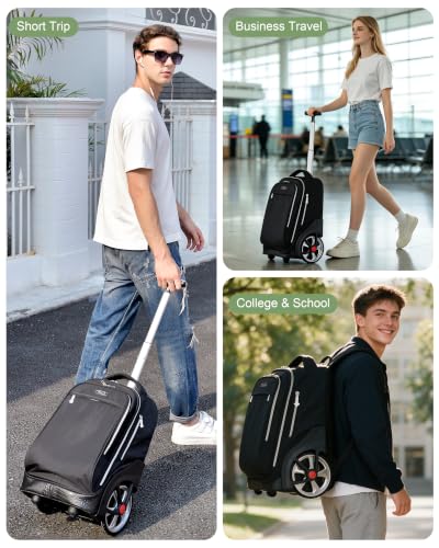 NEW TILAMI 19 Inch Rolling Backpack with Lunch Bag School Stair-Climbing | Stair-Climbing Teen Boys Girls Carry-on Suitcase Large Compartment 15.6 Laptop Sleeve Adjustable Handle Roller Travel Bag - color: Black