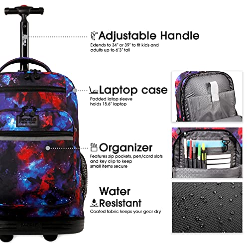 J World Sundance Laptop Rolling Backpack for Girls Boys. Roller Bookbag with Wheels, 20 Inch, Galaxy - color: Galaxy