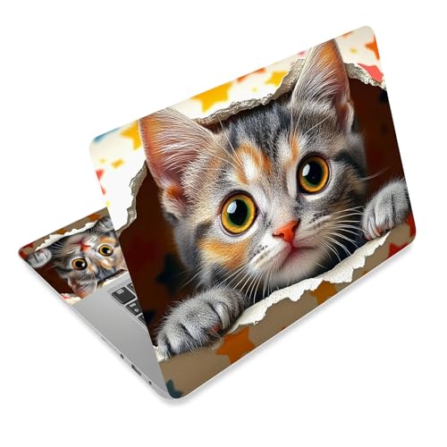 Aesthetic Laptop Skin Cover,12-15.6 Inch Universal Vinyl Sticker Decal,Waterproof Scratch-Resistant Notebook Wrap,Removable Residue-Free Protector,Cute Kitten Stars - color: Cute Kitten Stars