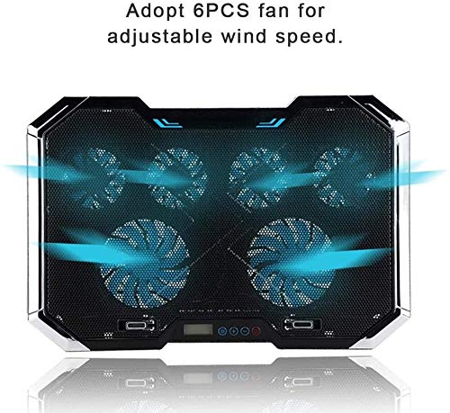 Laptop Cooling Pad 6 Fans Up to 18 Inch Heavy Notebook Cooler, 6 LED Lights, 2 USB Ports,Multi-Angle Adjustment Base Computer Heatsink