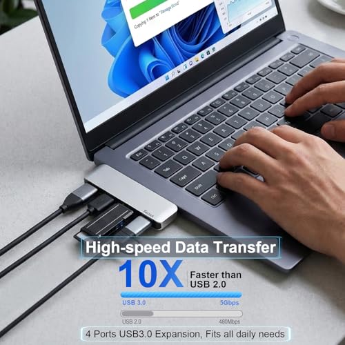 USB C Hub, 4-Port USB 3.0 Hub USB C to USB Adapter for MacBook Pro/Air | USB C to USB, 4 Ports, USB 3.0 Speed - color: Silvery(4*USB)