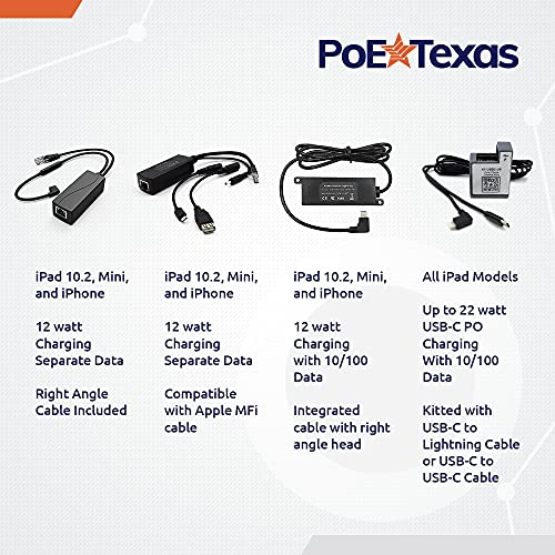 PoE Texas Ethernet to Lightning Adapter - 12 Watt Power and Data for iPad Tablets, iPhone - 802.3af PoE Splitter for POS, Kiosks, Digital Signage - Extends Power and Data Up to 328 Feet - size: 5 Volt 12 Watt - Lightning + Data