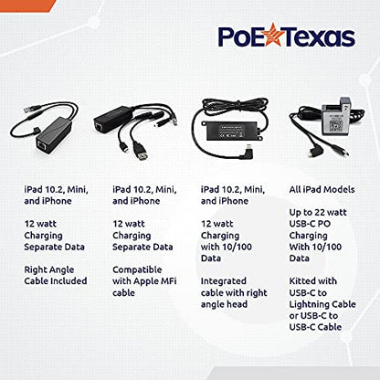 PoE Texas Ethernet to Lightning Adapter - 12 Watt Power and Data for iPad Tablets, iPhone - 802.3af PoE Splitter for POS, Kiosks, Digital Signage - Extends Power and Data Up to 328 Feet - size: 5 Volt 12 Watt - Lightning + Data