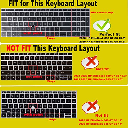 2 Pack Keyboard Cover for 15.6'' HP EliteBook 850 G7 G8 /EliteBook 855 G7 G8 15.6 inch (with Number Keys) US Layout Keyboard(NOT FIT EliteBook 850 855 G9 G10)-Black+Clear - color: Black+Clear