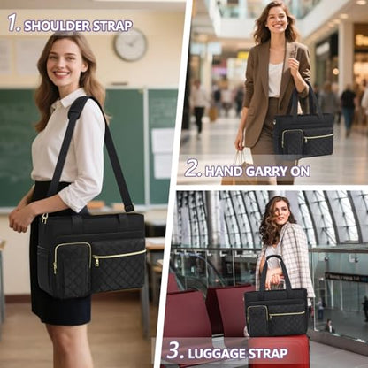 SDYSM Teacher Tote Bag 15.6 inch Laptop Bag Work Bags for Women Nurse Tote Professional Computer Messenger Shoulder Bags Laptop Briefcase for Office, College, Nursing, Black - color: Black