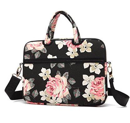 kayond Black Rose Patten water-resistant Laptop Shoulder Messenger Bag Case Sleeve for 12 Inch 13 Inch Laptop - color: Black Rose, size: 13-13.3 inch