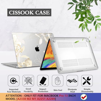 CISSOOK Compatible with M2 MacBook Pro 13 Inch Case 2025-2020 Release M1 M2 A2338 A2289 A2251, Plastic Hard Shell Case & Keyboard Cover for MacBook Pro 13 with Touch Bar, Golden Flowers - color: Pro13inch-Golden Flowers