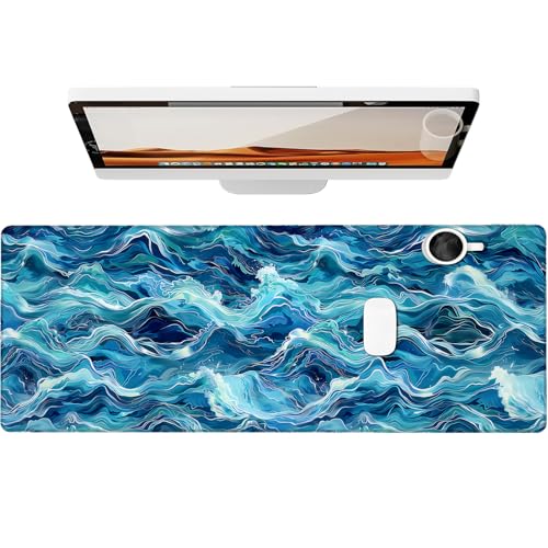 Abstract Ocean Wave Gaming Mouse Pad, Large Office Desk Mat, Anti-Slip Rubber Base Mousepad for Computer Laptop Keyboard, Smooth Desk Pad for Home Office Gamer Work Accessories 31.5" x 11.8" - color: 03Wave