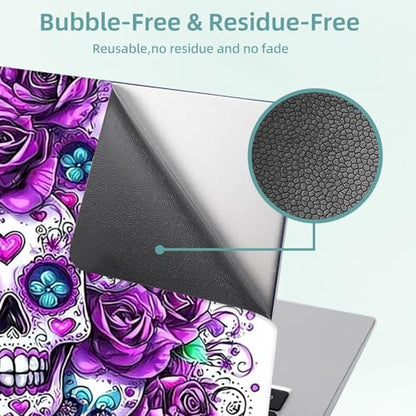 Universal Laptop Skin Decal, 3-Piece Vinyl Protector for 12 13 14 15.6" Notebook, Waterproof Anti-Scratch, Easy Trim & Bubble-Free Finish, Skull with Purple Roses - color: Skull with Purple Roses