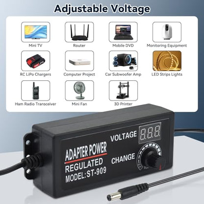 aceyoon Power Supply Adjustable DC 3V ~ 24V and 38 PCS Universal Laptop DC Power Adapter